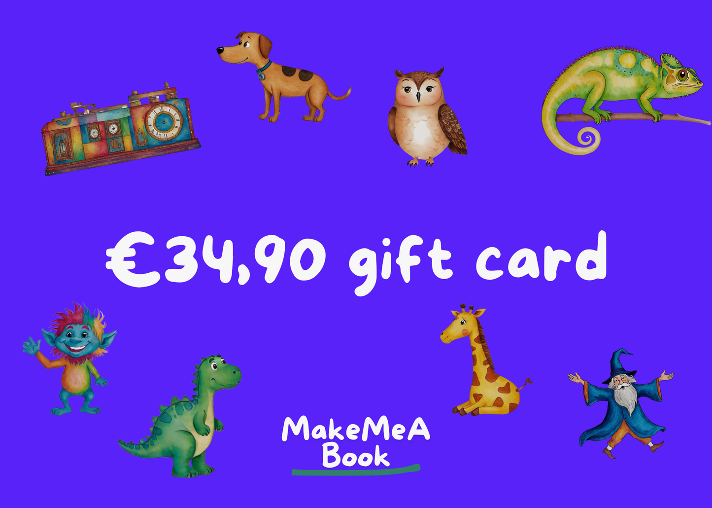 Illustration of a gift card with a value of €34,90