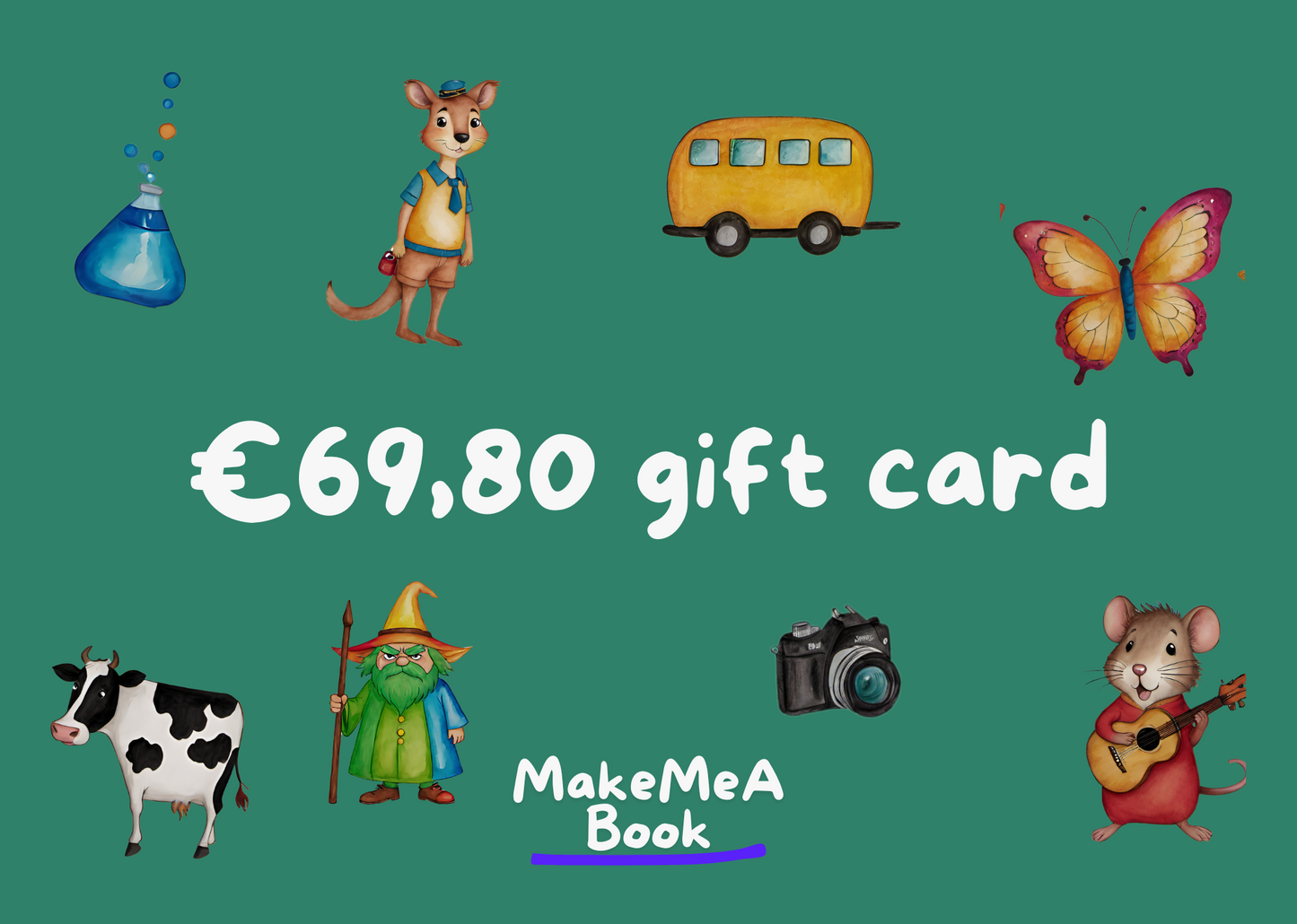 Illustration of a gift card with a value of €69,80